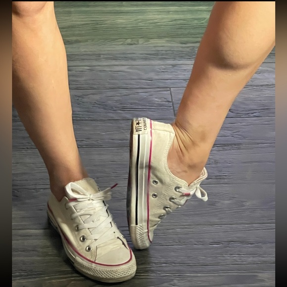 Used, Worn: Converse White Chucks w/ Pink Trim - Picture 1 of 12